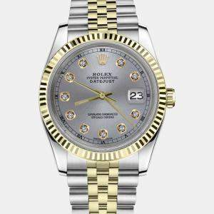Rolex Customised Grey Diamond 18K Yellow Gold Datejust 16013 Automatic Men's Wristwatch 36mm
