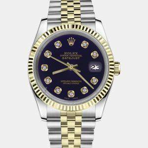 Rolex Customised Purple Diamond 18K Yellow Gold Datejust 16013 Automatic Men's Wristwatch 36mm