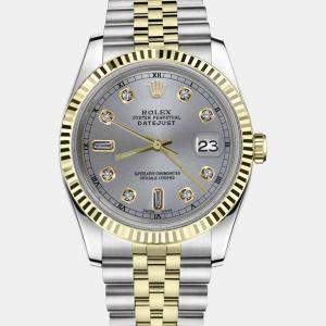 Rolex Customised Grey Diamond 18K Yellow Gold Datejust 16013 Automatic Men's Wristwatch 36mm