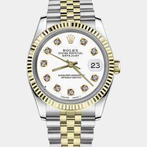 Rolex Customised White Diamond 18K Yellow Gold Datejust 16013 Automatic Men's Wristwatch 36mm