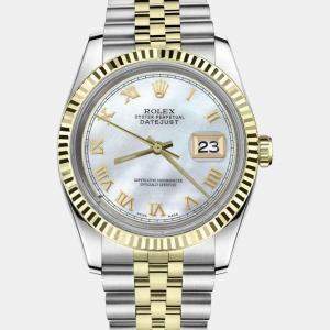 Rolex Customised White MOP Diamond 18K Yellow Gold Stainless Steel Datejust 16013 Automatic Men's Wristwatch 36mm