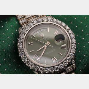 Rolex Customised White 16.00CT Diamond 18k White Gold Day-Date Automatic Men's Wristwatch 41mm