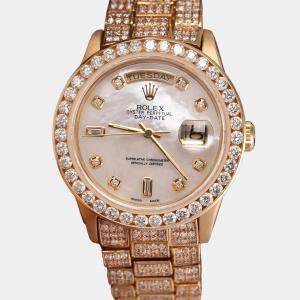 Rolex Customised White MOP Diamond 18K Yellow Gold Day-Date 18038 Automatic Men's Wristwatch 36mm