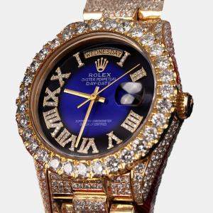 Rolex Customised Blue Diamond 18K Yellow Gold Day-Date 18038 Automatic Men's Wristwatch 36mm