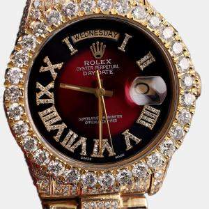 Rolex Customised Red Vignette Diamond 18K Yellow Gold Day-Date 18038 Automatic Men's Wristwatch 36mm