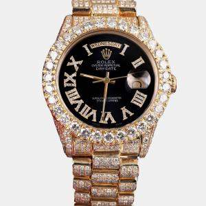 Rolex Customised Black Diamond 18K Yellow Gold Day-Date 18038 Automatic Men's Wristwatch 36mm