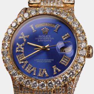 Rolex Customised Blue Diamond 18K Yellow Gold Day-Date 18038 Automatic Men's Wristwatch 36mm