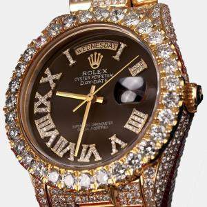Rolex Customised Chocolate Diamond 18K Yellow Gold Day-Date 18038 Automatic Men's Wristwatch 36mm