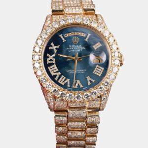 Rolex Customised Blue Diamond 18K Yellow Gold Day-Date 18038 Automatic Men's Wristwatch 36mm
