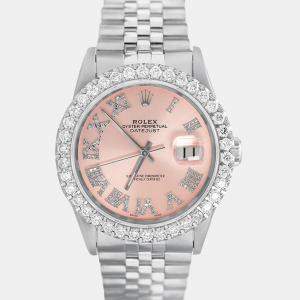 Rolex Customised Pink Diamond Stainless Steel Datejust 16014 Automatic Men's Wristwatch 36mm