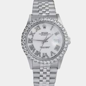 Rolex Customised White Diamond Stainless Steel Datejust 16014 Automatic Men's Wristwatch 36mm
