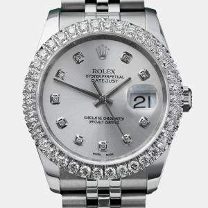 Rolex Customised Silver Diamond Stainless Steel Datejust 116234 Automatic Men's Wristwatch 36mm