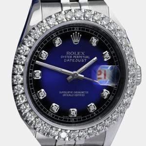 Rolex Customised Blue Diamond Stainless Steel Datejust 116234 Automatic Men's Wristwatch 36mm