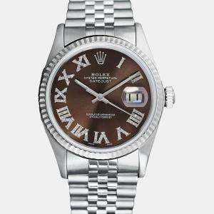 Rolex Customised Chocolate Diamond Stainless Steel Datejust 16014 Automatic Men's Wristwatch 36mm