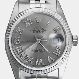 Rolex Customised Silver Diamond Stainless Steel Datejust 16014 Automatic Men's Wristwatch 36mm