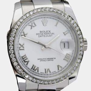 Rolex Customised White Diamond Stainless Steel Datejust 116234 Automatic Men's Wristwatch 36mm