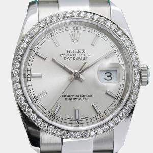 Rolex Customised Silver Diamond Stainless Steel Datejust 116234 Automatic Men's Wristwatch 36mm