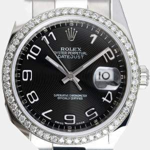 Rolex Customised Black Diamond Stainless Steel Datejust 116234 Automatic Men's Wristwatch 36mm