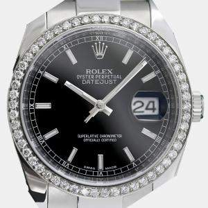Rolex Customised Black Diamond Stainless Steel Datejust 116234 Automatic Men's Wristwatch 36mm