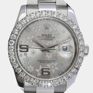 Rolex Customised Silver Diamond Stainless Steel Datejust 116234 Automatic Men's Wristwatch 36mm