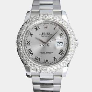 Rolex Customised Silver Diamond Stainless Steel Datejust 116234 Automatic Men's Wristwatch 36 mm