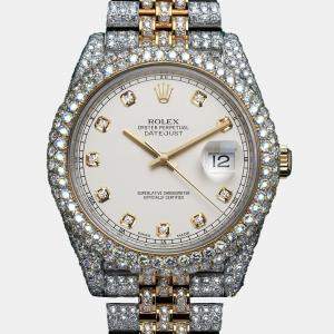Rolex Customised Ivory Diamond 18K Yellow Gold Datejust  Automatic Men's Wristwatch 41mm
