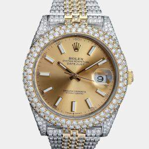 Rolex Customised Champagne Diamond 18K Yellow Gold Datejust  Automatic Men's Wristwatch 41mm
