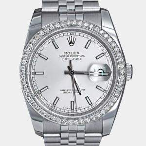 Rolex Customised Silver Diamond Stainless Steel Datejust 116234 Automatic Men's Wristwatch 36mm