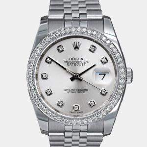 Rolex Customised Silver Diamond Stainless Steel Datejust 116234 Automatic Men's Wristwatch 36mm