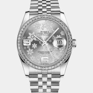 Rolex Customised Silver Diamond Stainless Steel Datejust 116234 Automatic Men's Wristwatch 36mm