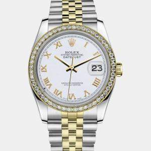 Rolex Customised White Diamond 18K Yellow Gold Stainless Steel Datejust 116233 Automatic Men's Wristwatch 36mm
