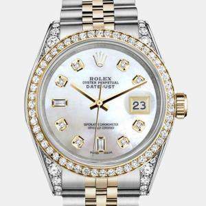 Rolex Customised White MOP Diamond Stainless Steel Datejust 16013 Automatic Men's Wristwatch 36mm