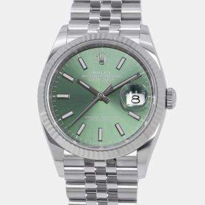 Rolex Green 18k White Gold Stainless Steel Datejust 126234 Automatic Men's Wristwatch 36 mm