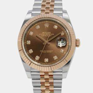 Rolex Brown Diamond 18k Rose Gold Stainless Steel Datejust 126331G Automatic Men's Wristwatch 41 mm
