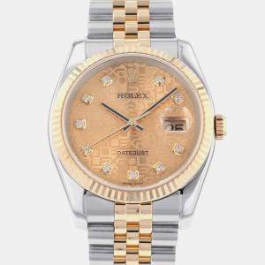 Rolex Champagne Diamond 18k Yellow Gold Stainless Steel Datejust 116233G Automatic Men's Wristwatch 36 mm