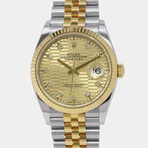 Rolex Fluted Diamond 18k Yellow Gold Stainless Steel Datejust 126233 Automatic Men's Wristwatch 36 mm