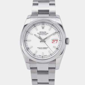 Rolex White Stainless Steel Datejust 116200 Automatic Men's Wristwatch 36 mm