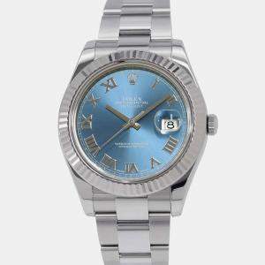 Rolex Blue 18k White Gold Stainless Steel Datejust 116334 Automatic Men's Wristwatch 41 mm