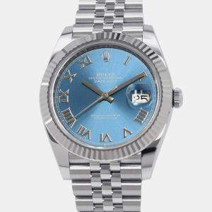 Rolex Blue 18k White Gold Stainless Steel Datejust 126334 Automatic Men's Wristwatch 41 mm