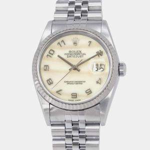 Rolex Mother of Pearl 18k White Gold Stainless Steel Datejust Automatic Men's Wristwatch 36 mm