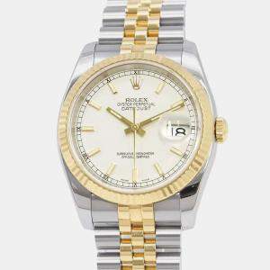Rolex White 18k Yellow Gold Stainless Steel Datejust Automatic Men's Wristwatch 36 mm