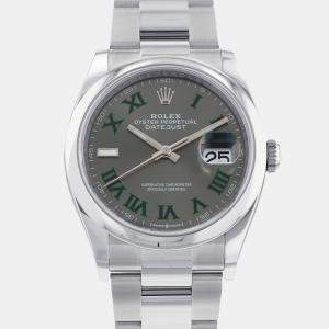 Rolex Grey Stainless Steel Datejust 126200 Automatic Men's Wristwatch 36 mm