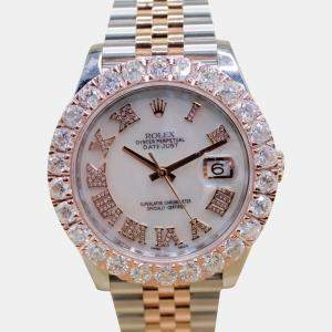 Rolex MOP Customised 7ct Diamond 18k Rose Gold Stainless Steel Datejust 126331 Automatic Men's Wristwatch 41 mm