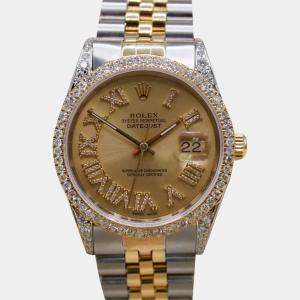 Rolex Champagne Customised 18k Yellow Gold Stainless Steel Datejust Automatic Men's Wristwatch 36 mm