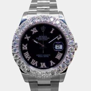 Rolex Black Customised 7ct Diamond Stainless Steel Datejust 116300 Automatic Men's Wristwatch 41 mm