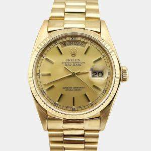 Rolex Champagne 18k Yellow Gold Day-Date President 18038 Automatic Men's Wristwatch 36 mm