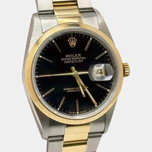 Rolex Black 18k Yellow Gold Stainless Steel Datejust 16203 Automatic Men's Wristwatch 36 mm