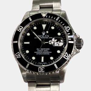 Rolex Black Stainless Steel Submariner 16610 Automatic Men's Wristwatch 40 mm