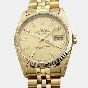 Rolex Champagne Diamond 18k Yellow Gold Datejust 16238 Automatic Men's Wristwatch 36 mm