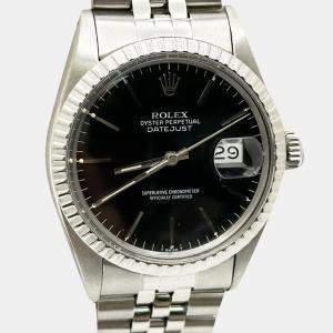 Rolex Black Stainless Steel Datejust 16030 Automatic Men's Wristwatch 36 mm